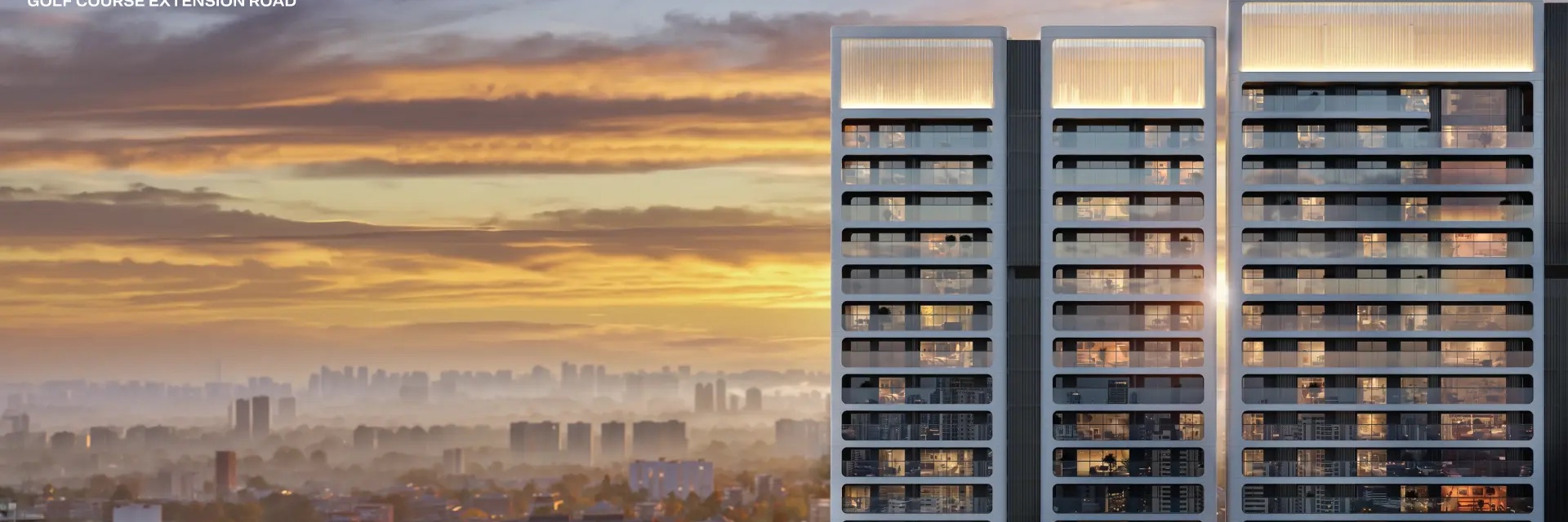 Godrej Verano towers against a golden evening skyline